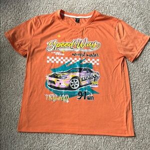 ROMWE Orange Short Sleeve Tee Retro Graphic